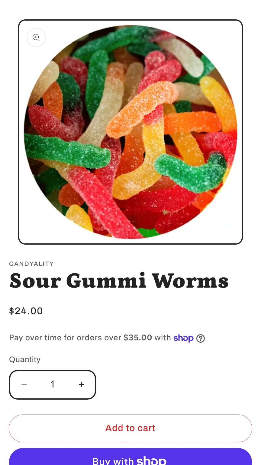 The original product page used as the experiment baseline